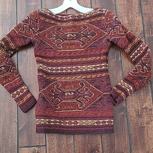 Vtg. Lauren Ralph Lauren Women's Multicolor Patterned Wool Blend Sweater Size S